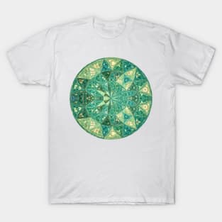 Green Mandala with Abstract Flower Triangle Pattern T-Shirt